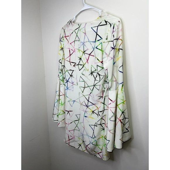 NWT ALEXIS White Silk Multicolor Abstract Print Bell Sleeve Shift Dress … - Picture 2 of 5